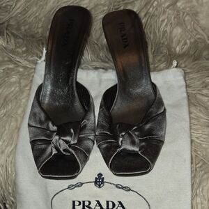 Prada Women's Dark Grey Satin Knot Heels Size 38 / 8